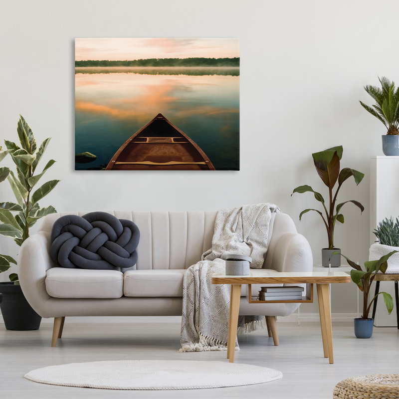 Canoe on Lake Warm Sunrise, art mural sur toile par Danita Delimont, H 36 po x l 48 po