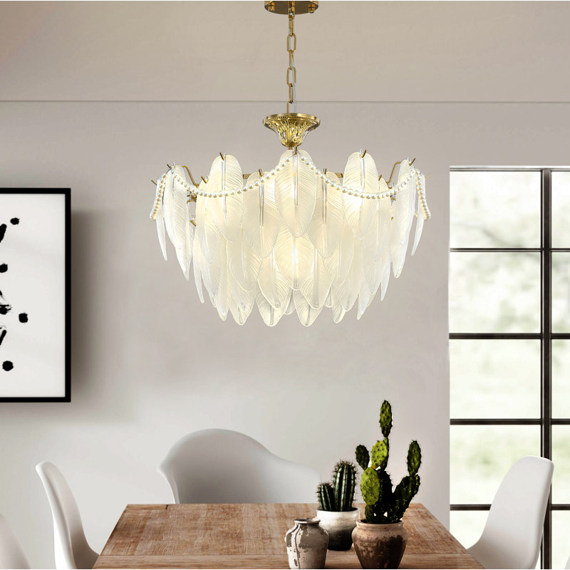 Mickle 8 - Light Dimmable Gold Chandelier with Crystal Feather