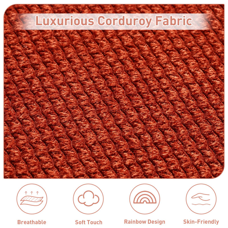 35" W Corduroy Modular Sofa Armless Chair Module In Red