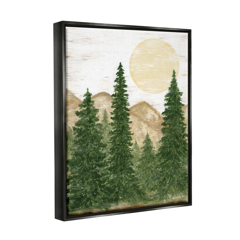 «Rustic Mountain Sun Forest Trees Floater», art mural par Annie Lapoint, Cadre flottant noir de jais