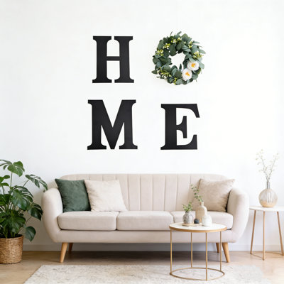 Panneau de maison en bois avec couronne de plante artificielle bricolage maison de ferme murale décorative lettres en bois pour décoration murale rustique, D2