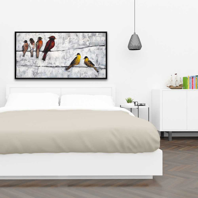 Oiseaux sur des branches - Art encadré sur toile, H 49,25 po x l 25,25 po