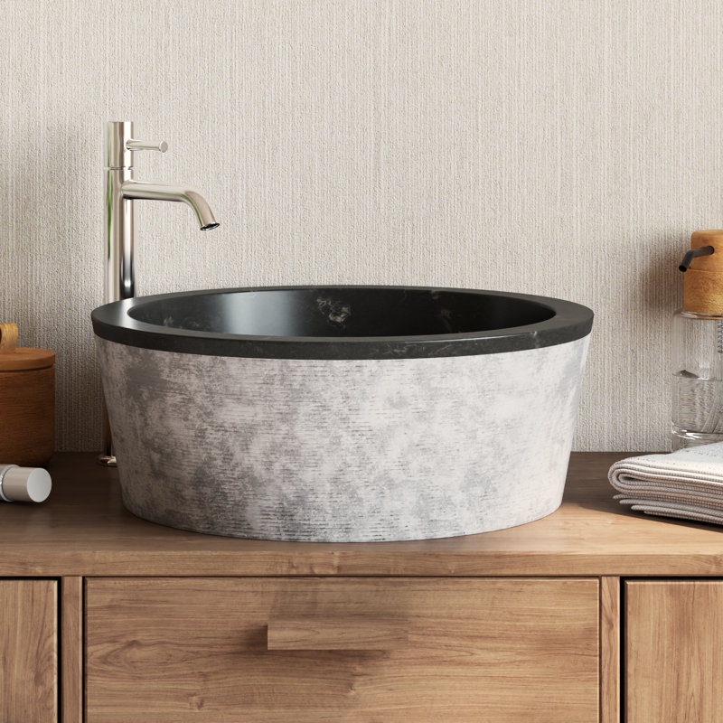 VidaXL 15.7'' Marble Circular Bathroom Sink, Black