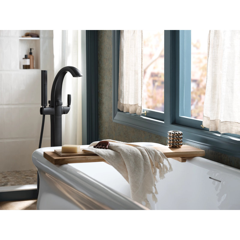 Voss Single Handle Floor Mounted Tub Filler, Matte Black