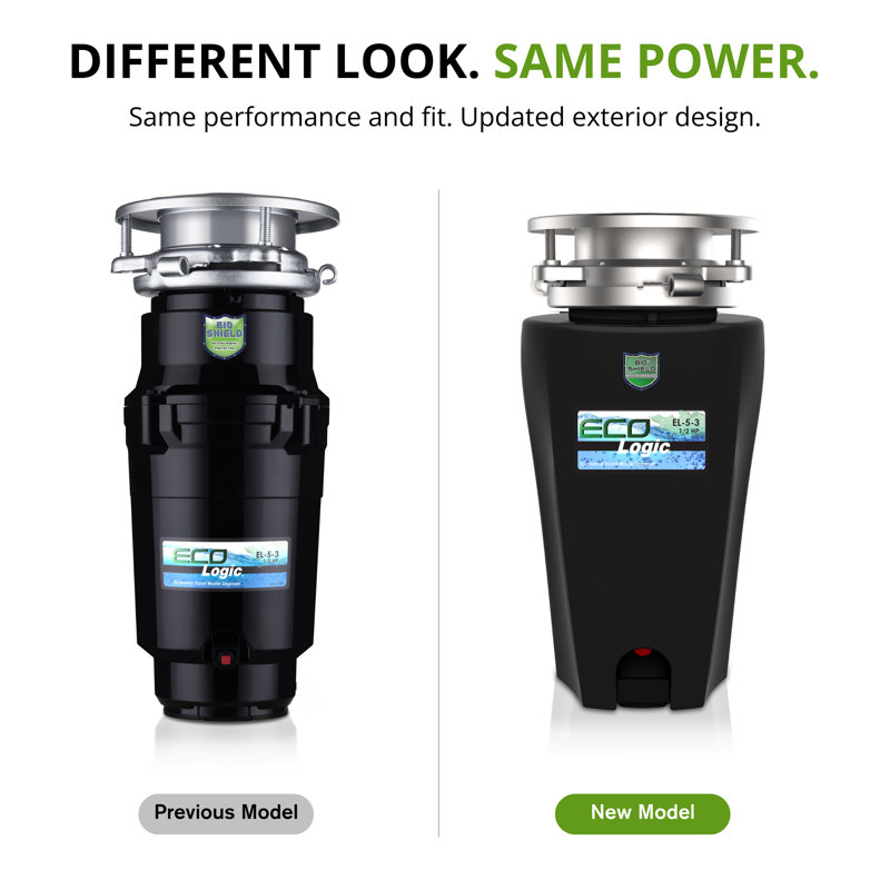 Eco Logic Compact 1/2 HP Quiet Garbage Disposal with Cord and Fast Swap Mount