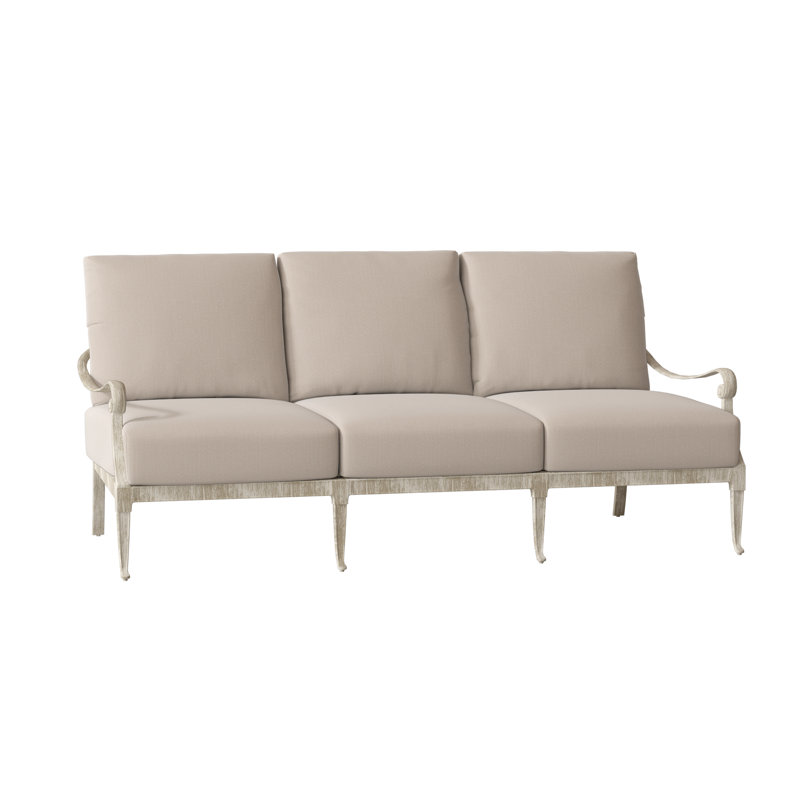 Canapé de patio avec coussins Wiltshire, Blanc patiné, Lin beige antique Sunbrella®