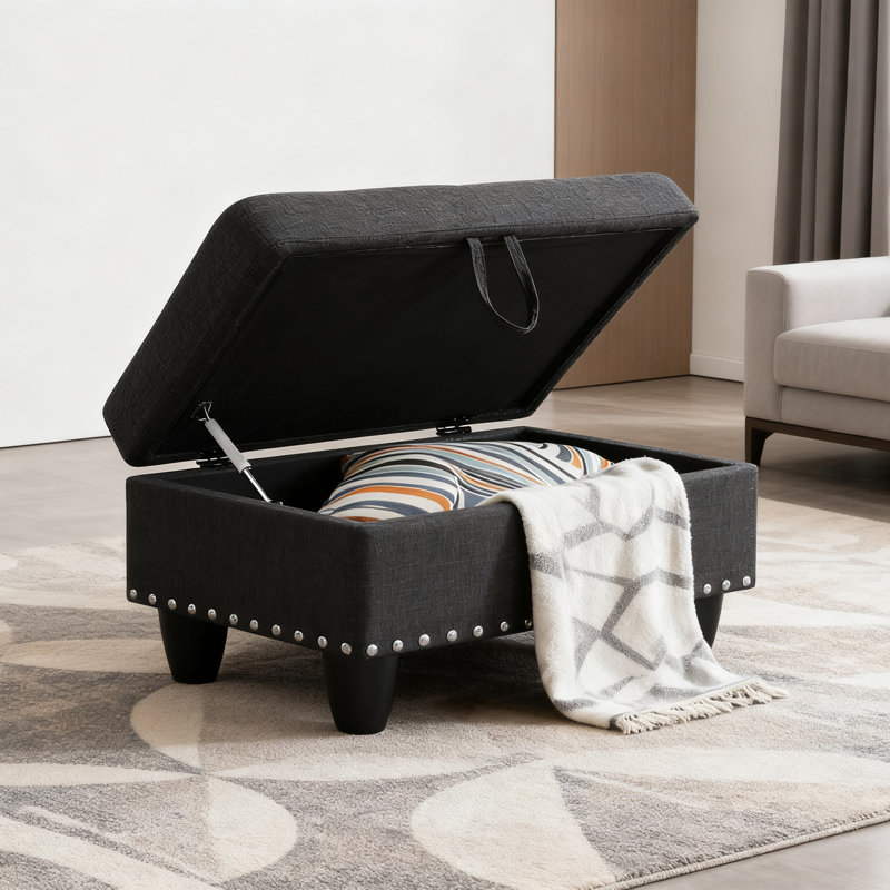 28.5"W Upholstered Ottoman, Black