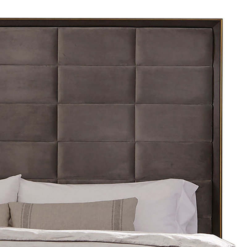 Devdhari Tufted Upholstered Platform Bed in Smoked Peppercorn and Gray, California King
