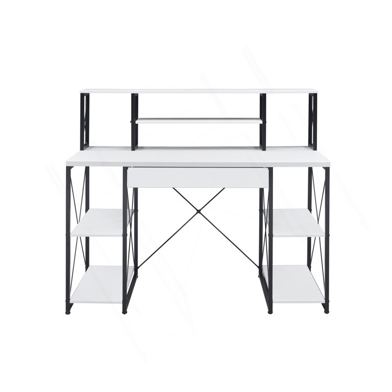 Bureau d'écriture polyvalent et moderne avec une construction robuste et beaucoup de rangement, Blanc