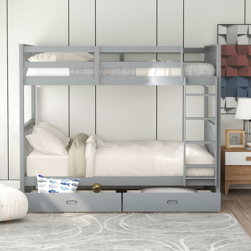 Lit superposé gris avec rangement Twintwin - Construction stable en échelles pour