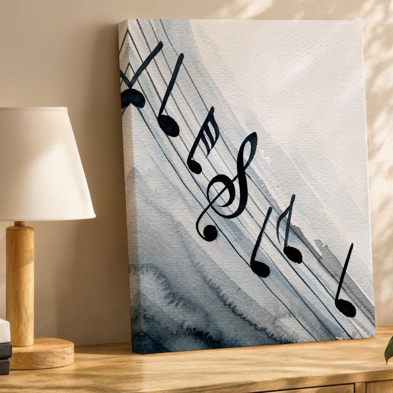 Toile, "Sereine and Artistic Composition", mettant en vedette des notes de musique qui coulent gracieusement sur une toile