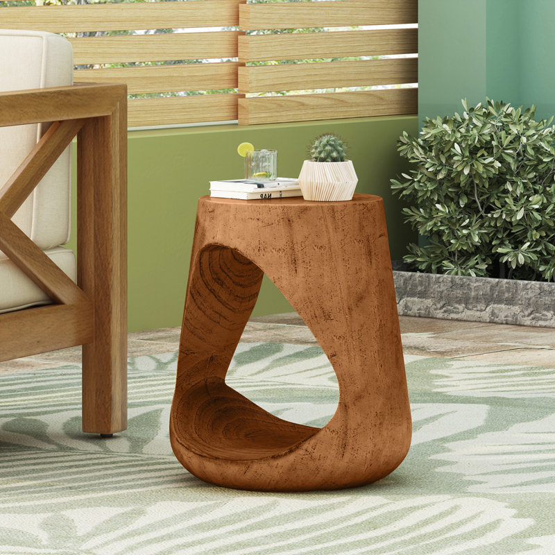 MGO Hollow Side Table, Wood-like texture, Natural Color, Brun antique