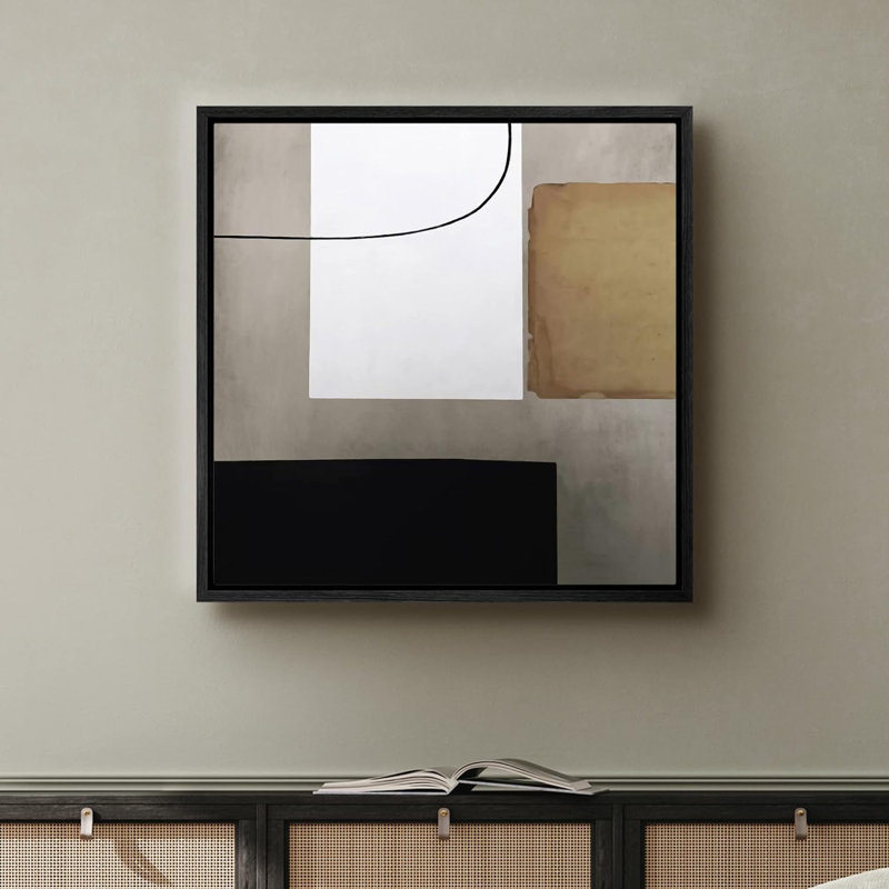 Blocs de couleur industrielle blanc, brun clair et noir - reproduction de cadre flottant sur toile, Cadre noir