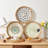 Round Rattan Tray With Mother Of Pearl Inlay, Rattan Serving Tray With Wooden Base, Decorative Wicker Basket For Table Decor, Storage And Display Of Coffee Bread Food Fruit (Plume)