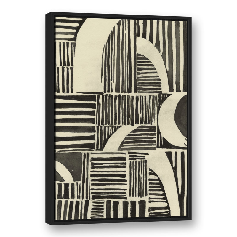 Neutre lignes abstraites - peinture, Toile à cadre flottant noir, H 37,75 po x l 25,75 po x P 1,75 po