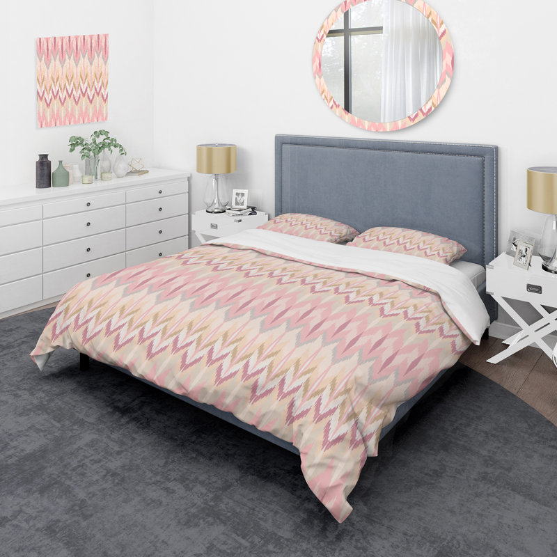 Ensemble de housse de couette rose et brun Ikat Ogee, Housse de couette pour grand lit et 2 taies décor