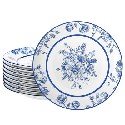 Assiettes à dîner en céramique, assiettes à dessert rondes de 8 pouces, ensemble de 8 allant au micro-ondes, au four et au lave-vaisselle (bleu)