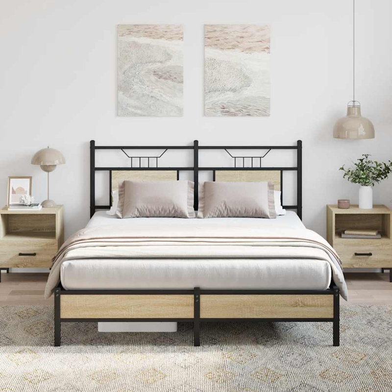 Bed Frame Without Mattress Foldable Steel, 147 x 196cm, Sonoma Oak