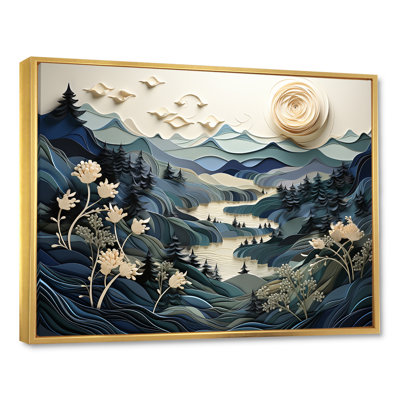 «Vintage Winter River In Japon I», art mural paysage d'hiver