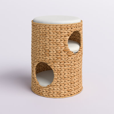 Aberdeen Neith Wicker 3-Tier Cat Bed Condo with Cushions, Tan/Cream
