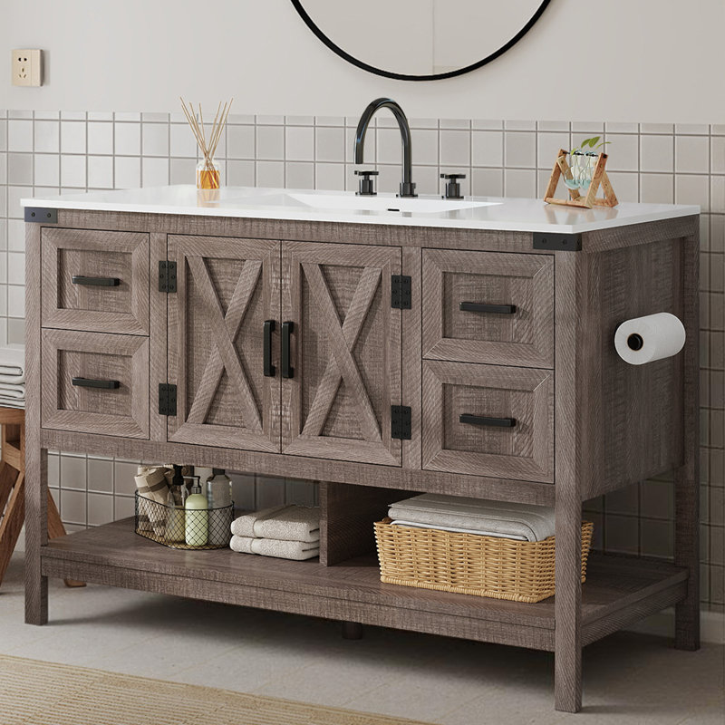 Meuble-lavabo simple 48 po avec rangement Chimira, gris rustique, Gris, 48"