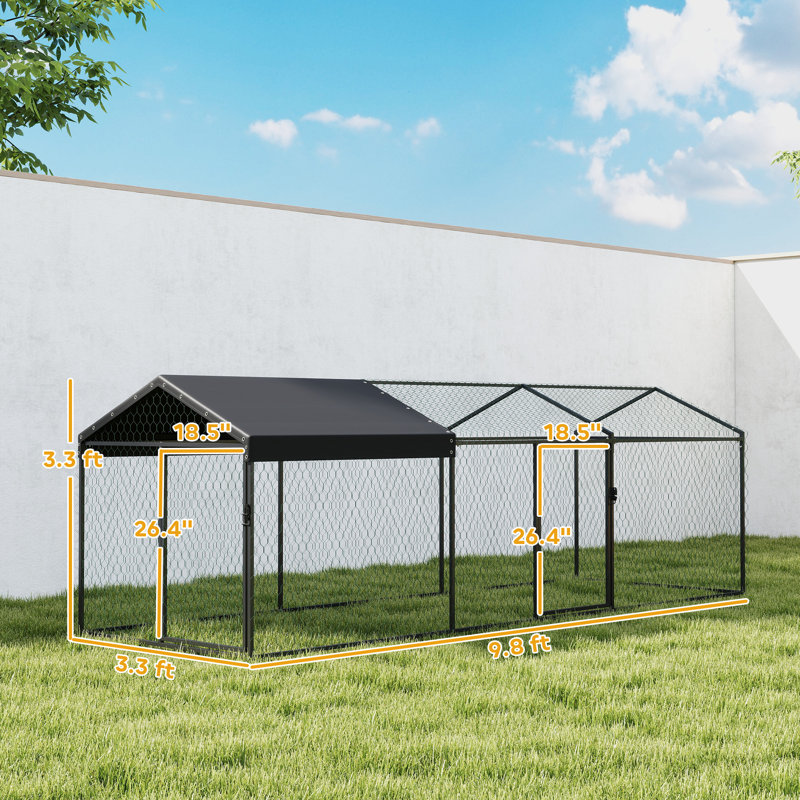 Large Metal Chicken Coop, 118" x 39" x 39" Chicken Run with Waterproof & Anti-UV Cover for 3-5 Poultry, Outdoor Poultry Cage Rabbit Hutch for Backyard Farm, for Duck, Cat