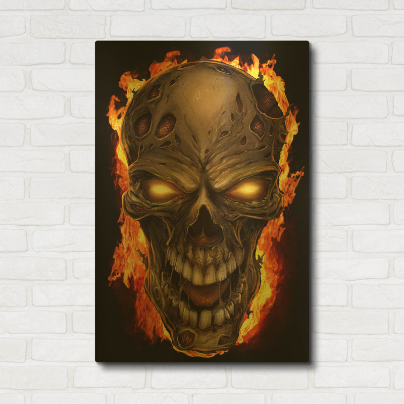 «Zombie Fire Skull» par Flyland Designs, art mural en métal doré, 24 po x 36 po, 24 po x 36 po