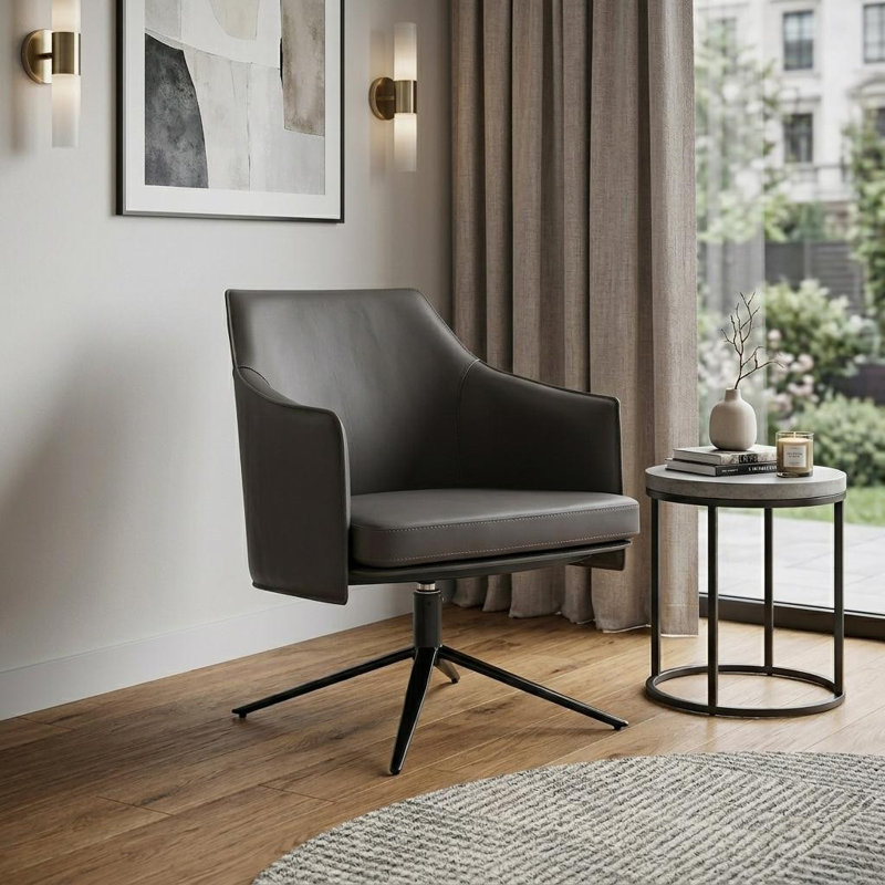  Chaise longue pivotante grise en similicuir avec structure noire, Grey