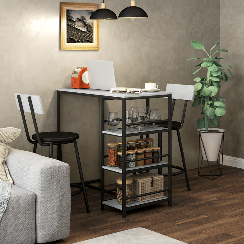 Sumeka 3 Piece Breakfast Bar Table Set with Stools for 2 Light Grey