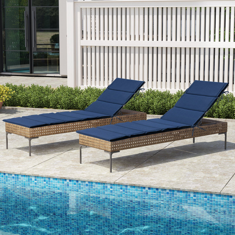 Latitude Run® Outdoor Seat/Back Cushion, Navy, 26" W x 80" D