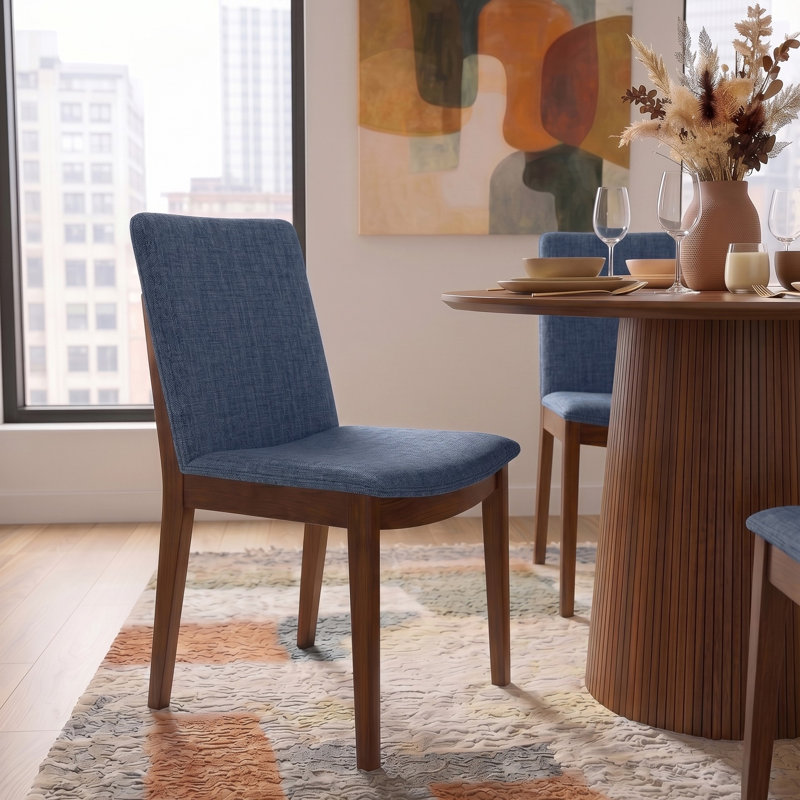 Chaise parsons rembourrée en lin Barriento, Lin bleu