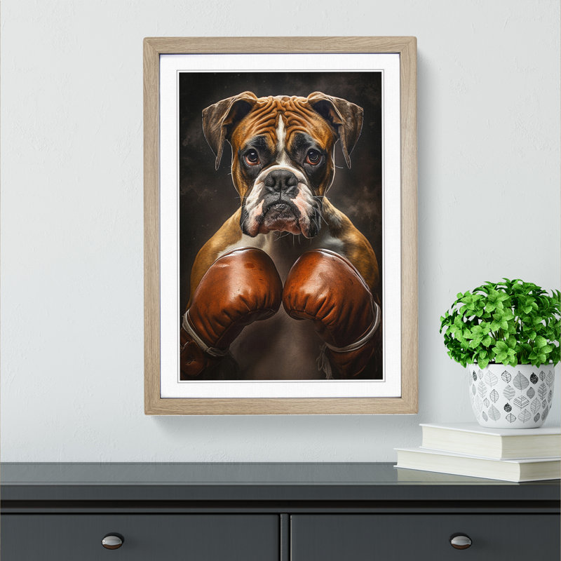 Boxer Dog Romanticism Art - Framed Print, 34cm H x 25cm W x 2cm D, Oak Framed