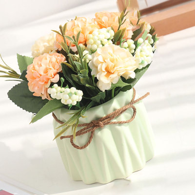 Bouquet d'hortensias artificiels en pot artificiel pour décoration de table de salle à manger - vert