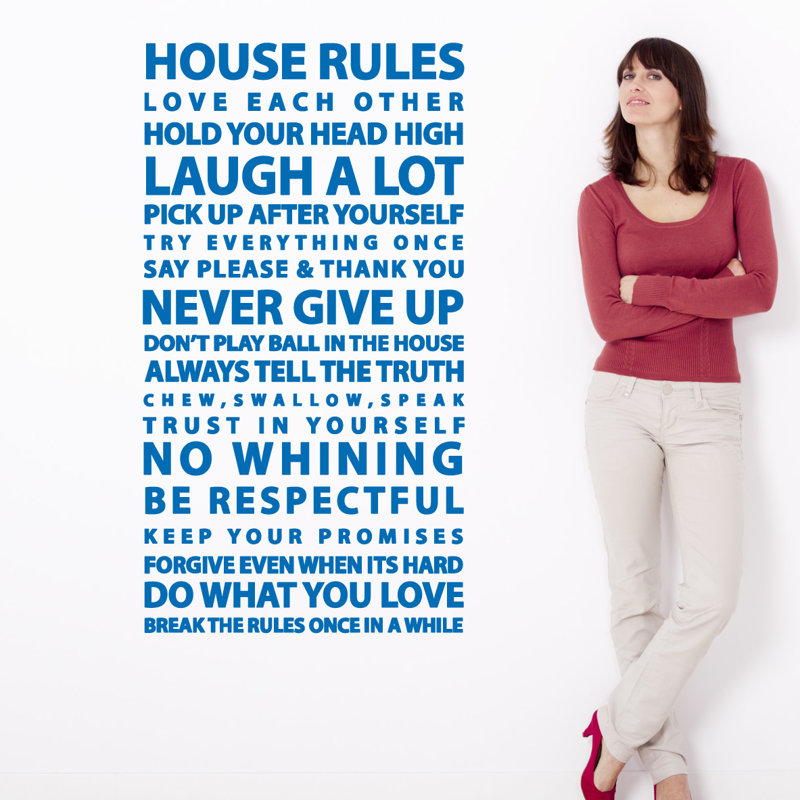 Décalcomanie murale citation "house rules", Bleu azur, H 48 po x l 26 po x P 0,01 po