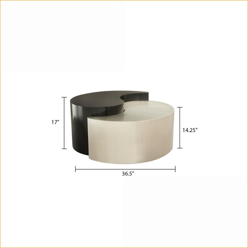 Table basse en fer noir et argent Ying Yang pour salon moderne - point focal unique et durable