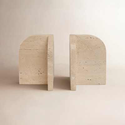 Bookends Stone Marble Arched Design Modern Glam for Home Office Bedroom Living Room Decorative Accent Heavyweight Support - 6" Tan