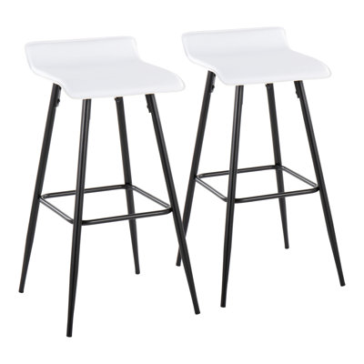 Ale 30" Contemporary Fixed-Height Bar Stool In Black Steel And White Faux Leather By Lumisource - Set Of 2