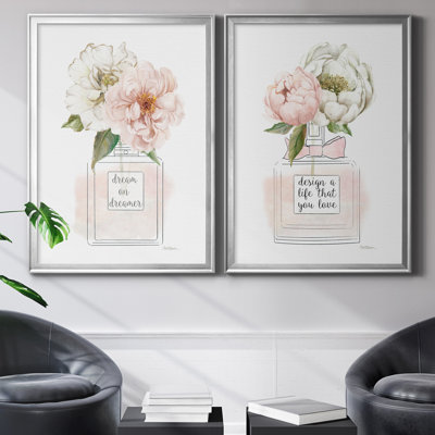 Floral Fragrance I - Vintage Botanical Print, Matted and Framed Under Acrylic Glass, Set of 2, Living Room and Dining Room Wall Art