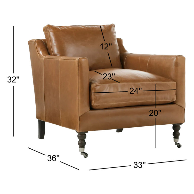 Madeline Armchair, Brown Genuine Leather, Carob