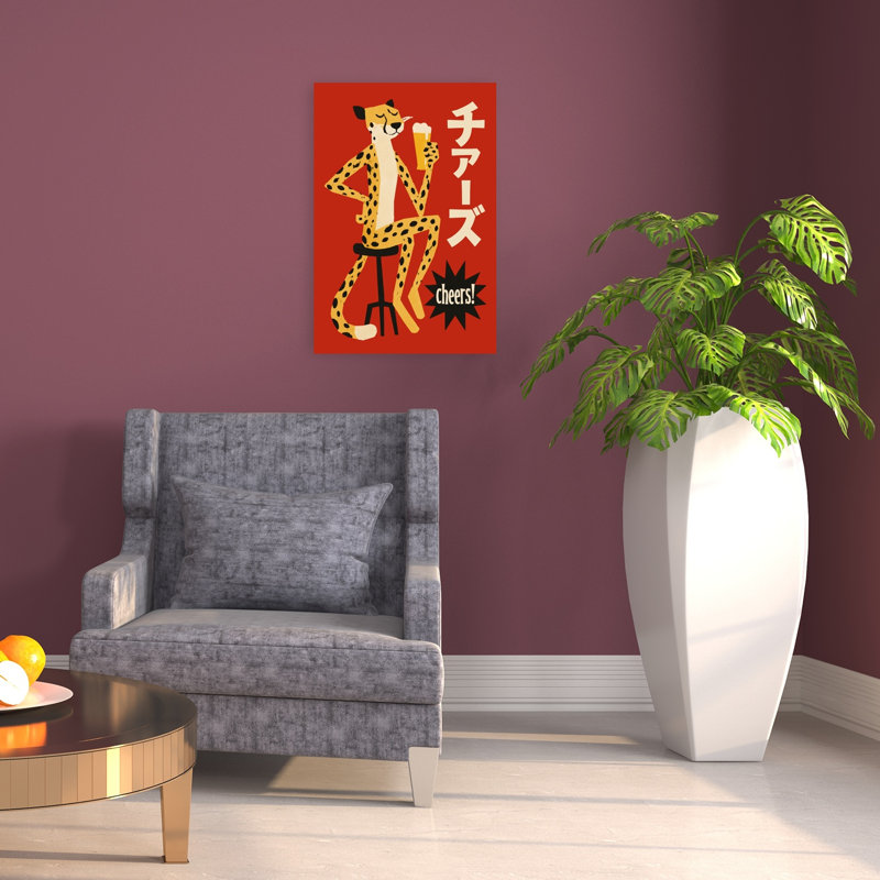 «Chilling Cheetah Cheers», impression murale rétro, H 24 po x l 16 po