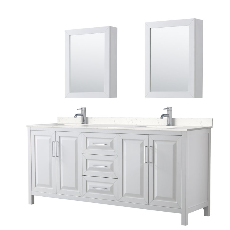 Daria 80'' W Double Vanity, White, Polished Chrome, Carrara Cultured Marble