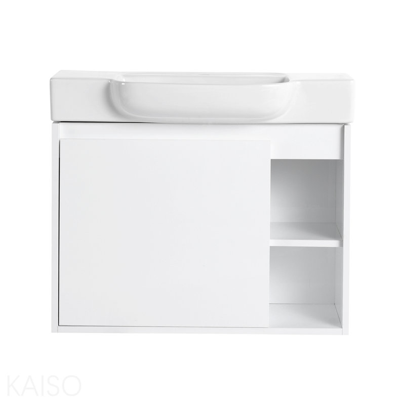 Meuble-lavabo mural 28 po avec lavabo en céramique blanche et porte à fermeture en douceur, emballage Kd, blanc brillant, 28"