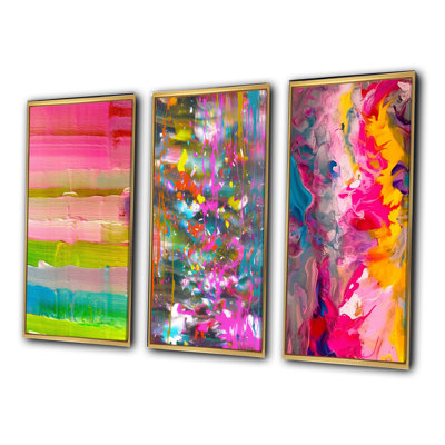 3 Pieces on Canvas - Colorfields Revisted In Shades Of Pink