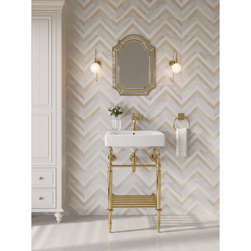 Kingston Brass Fuller Single-Handle 1-Hole Deck Mount Bathroom Faucet with Push Pop-Up, Wheel, Polished Brass