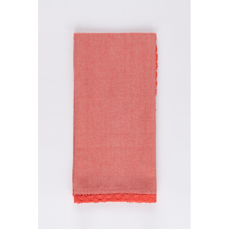 Serviette de cuisine en dentelle et coton framboise, Framboise