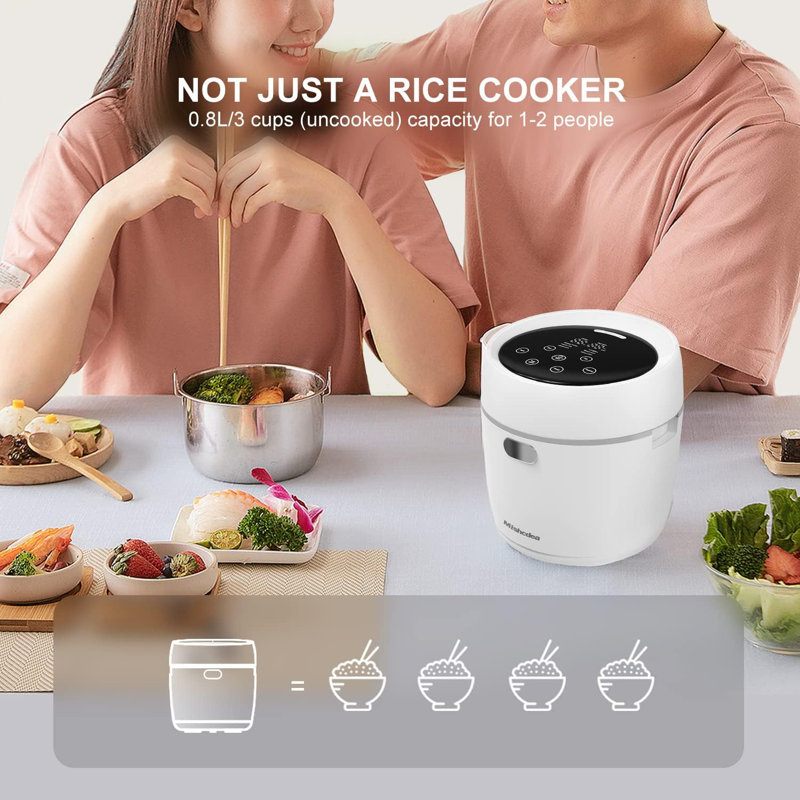 Mishcdea Small Rice Cooker 3-cup Uncooked, Mini Rice Cooker Ceramic Nonstick For 1-2 People, Multi Menus With Smart Touch Screen, Timer & Warmer, For Quinoa, Oats And Grains