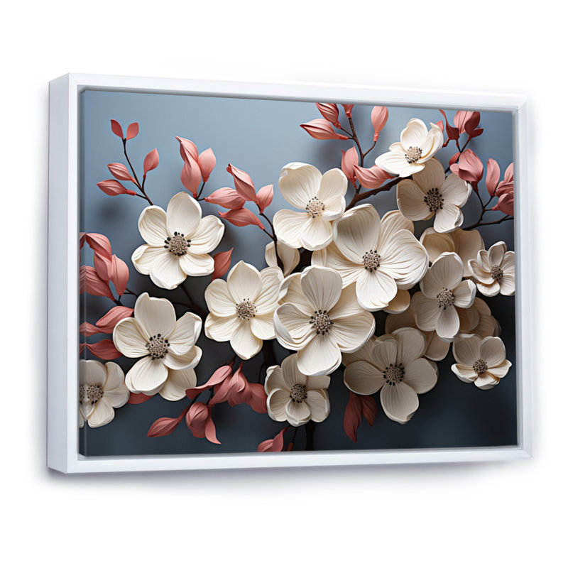 Dogwood Field Pointillism Collage III - impression, H 34 po x l 44 po x P 1,5 po, Cadre flottant blanc