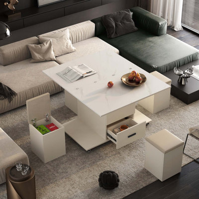 Table basse à plateau relevable en bois avec roulettes