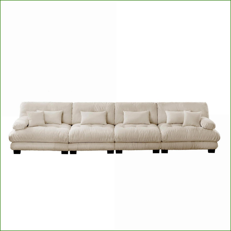 Canapé modulaire 4 places à assise profonde modulaire pour salon, appartement, studio, bureau | Chenille | Café clair