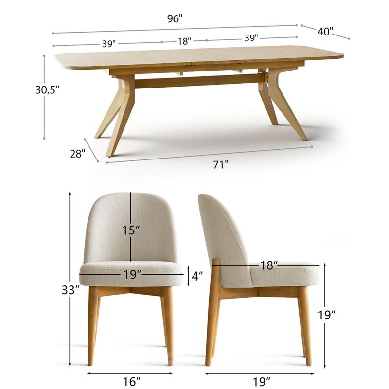 7-Piece 78"-96" Extendable Trestle Dining Set with 6 Linen Chairs, Beige